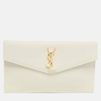 Pre Owned Saint Laurent Off White Leather Uptown Pouch