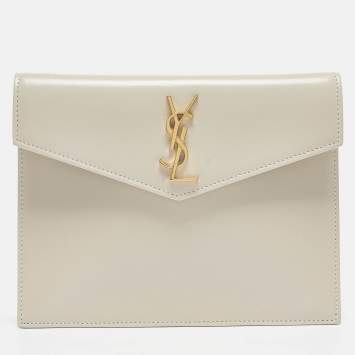 Pre Owned Saint Laurent Off White Leather Small Pouch 