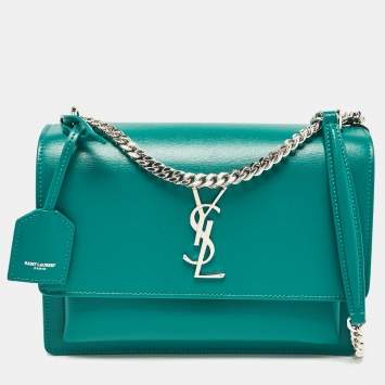 Pre Owned Saint Laurent Green Leather Medium Sunset Shoulder Bag