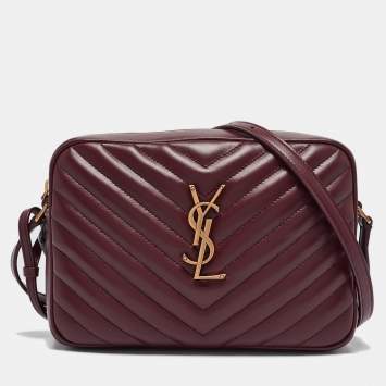 Pre Owned Saint Laurent Burgundy Matelassé Leather Lou Camera Crossbody Bag