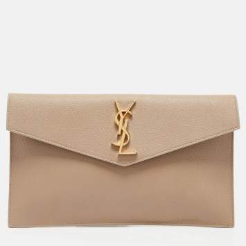 Pre Owned Saint Laurent Beige Leather Uptown Pouch