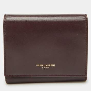 Pre Owned Saint Laurent Burgundy Leather Trifold Wallet