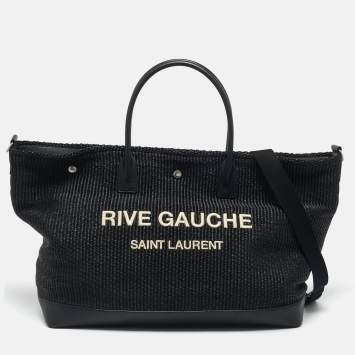 Saint Laurent Black Raffia Maxi Rive Gauche Shopper Tote