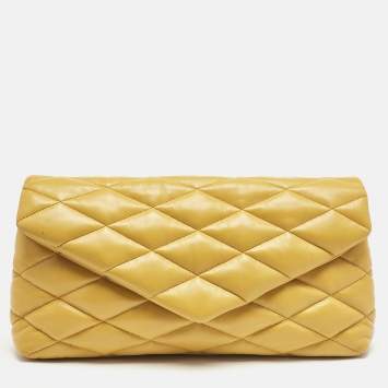 Pre Owned Saint Laurent Yellow Quilted Leather Puffer Envelope Clutch
