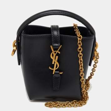 Pre Owned Saint Laurent Black Leather YSL Micro 37 Crossbody Bag