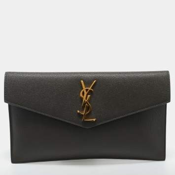 Pre Owned Saint Laurent Grey Leather Uptown Clutch