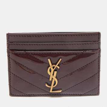Saint Laurent Burgundy Quilted Patent Leather Cassandre Card Holder