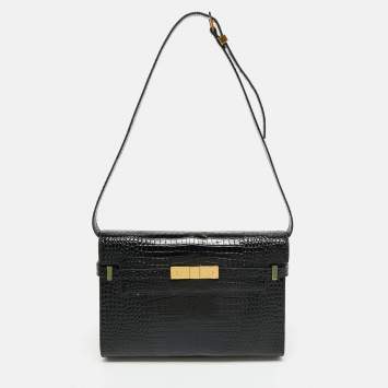 Saint Laurent Black Croc Embossed Leather Manhattan Shoulder Bag