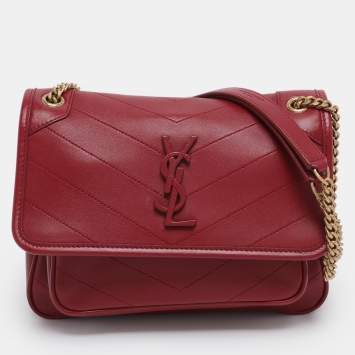 Pre Owned Saint Laurent Red Matelasse Leather Baby Niki Chain Shoulder Bag