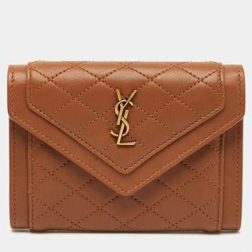 Pre Owned Saint Laurent Brown Quilted Leather Gaby Compact Wallet
