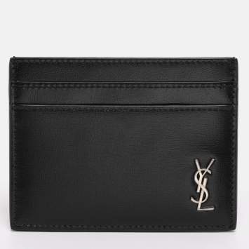 مملوكة مسبقًا Saint Laurent Black Leather Tiny Cassandre Card Holder