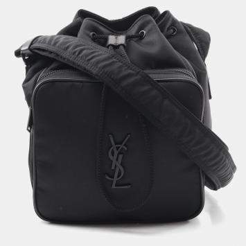 Pre Owned Saint Laurent Paris Niki Bucket Black Nylon Leather Shoulder Bag