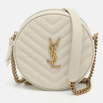 Pre Owned Saint Laurent Ivory Leather Round Crossbody Bag