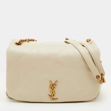 Pre Owned Saint Laurent Jamie 4.0 Beige Leather Chain Flap Shoulder Bag