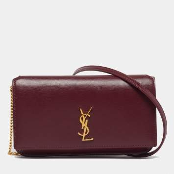 مملوكة مسبقًا حقيبة كروس بودي سان لوران كاسندرا حامل الهاتف جلد خمري