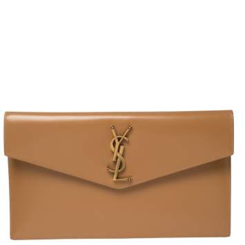 Pre Owned Saint Laurent Tan Leather Medium Uptown Clutch