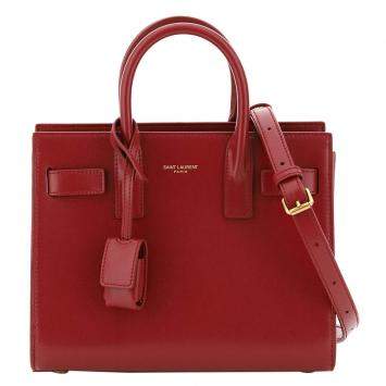 Pre Owned Saint Laurent Red Leather Nano Sac de Jour Bag