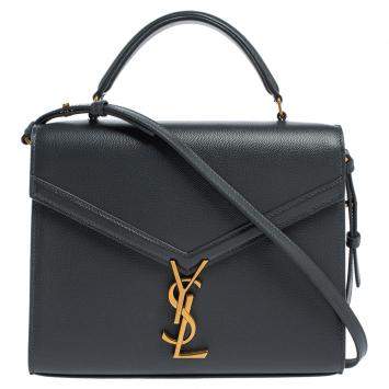 Pre Owned Saint Laurent Grey Leather Cassandra Top Handle Bag