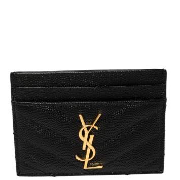 Pre Owned Saint Laurent Black Leather Monogram Card Holder