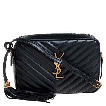 Pre Owned Saint Laurent Black Matelassé Leather Monogram Camera Bag