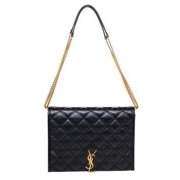 Pre Owned Saint Laurent Black Quilted Leather Becky Diamond Shoulder Bag