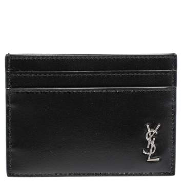Pre Owned Saint Laurent Black Leather Tiny Monogram Card Holder