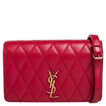 Pre Owned Saint Laurent Red Quilted Leather Kate Supple Crossbody Bag
