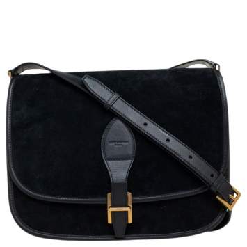 Pre Owned Saint Laurent Black Suede and Leather Medium Francoise Shoulder Bag