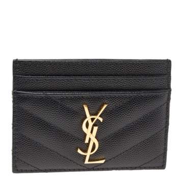 Pre Owned Saint Laurent Black Leather Card Holder 