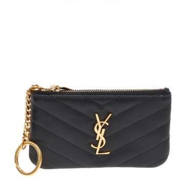 Pre Owned Saint Laurent Black Leather Compact Coin Wallet