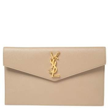 Pre Owned Saint Laurent Beige Leather Medium Uptown Clutch
