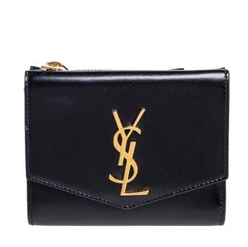Pre Owned Saint Laurent Black Leather Uptown Compact Wallet