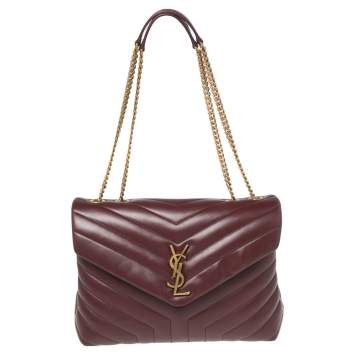 Pre Owned Saint Laurent Burgundy Matelassé Leather Medium LouLou Shoulder Bag