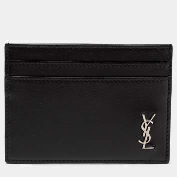 Pre Owned Saint Laurent Black Leather Tiny Monogram Card Holder