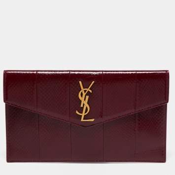 Pre Owned Saint Laurent Burgundy Python Embossed Leather Uptown Clutch