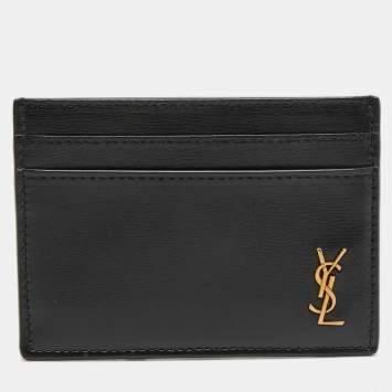 مملوكة مسبقًا Saint Laurent Black Leather Monogram Card Holder