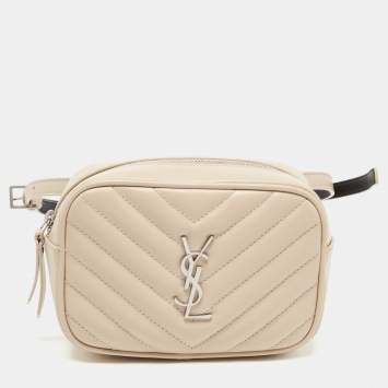 Pre Owned Saint Laurent Light Beige Matelassé Leather Lou Belt Bag