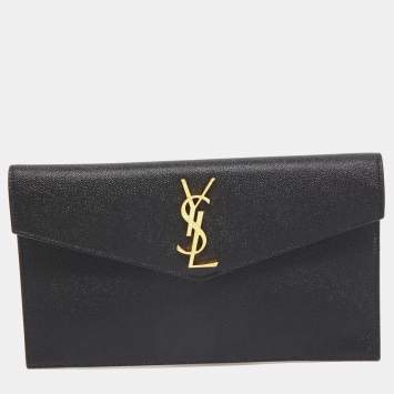 Pre Owned Saint Laurent Black Leather Medium Uptown Clutch