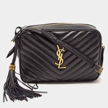 Pre Owned Saint Laurent Black Matelassé Leather Lou Camera Crossbody Bag