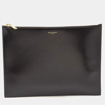 Pre Owned Saint Laurent Black Glossy Leather Zip Pouch