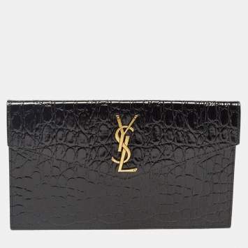 Saint Laurent Black Croc Embossed Leather Medium Uptown Clutch