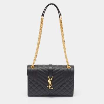 Pre Owned Saint Laurent Black Mix Matelasse Leather Medium Envelope Chain Bag