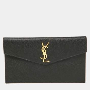 Pre Owned Saint Laurent Black Grained Leather Medium Uptown Clutch
