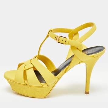 Pre Owned Saint Laurent Yellow Leather Tribute Sandals Size 36