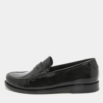 Pre Owned Saint Laurent Black Brushed Leather Penny Loafers Size 37