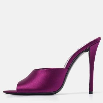 Pre Owned Saint Laurent Purple Satin Slide Sandals Size 38