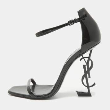 Pre Owned Saint Laurent Black Patent Leather Opyum Ankle Strap Sandals Size 39