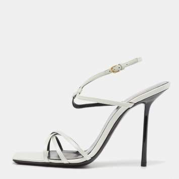Pre Owned Saint Laurent Pastel Green Satin Ankle Strap Sandals Size 39