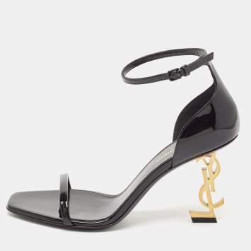 Saint Laurent Black Patent Leather Opyum Sandals Size 38.5