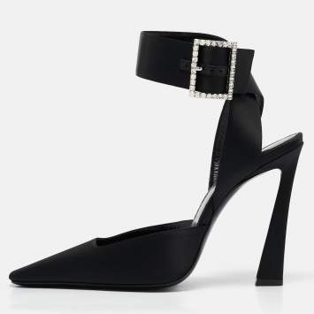 Saint Laurent Black Satin Claude Slingback Pumps Size 38.5